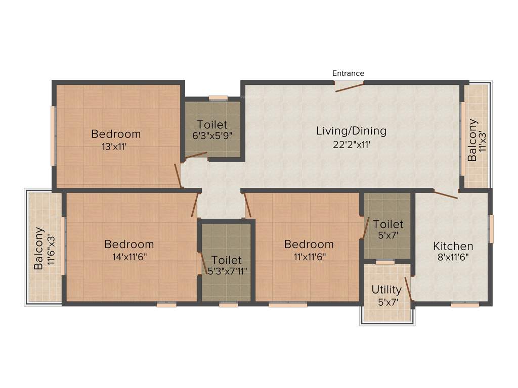 Rajani The Boulevard (3BHK+3T (1,385 sq ft) 1385 sq ft)