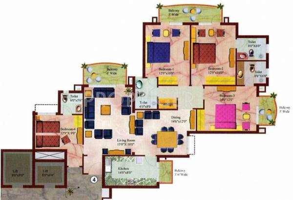 Floor Plan (4BHK+4T) Eros Group Wembley Premium Tower Floor Plan (4BHK+4T)