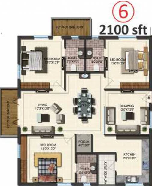Aditya Beaumont (3BHK+3T (2,100 sq ft) + Pooja Room 2100 sq ft)