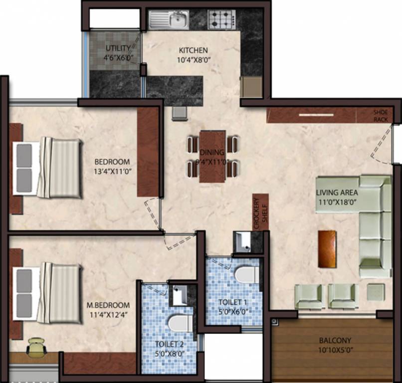Upscale Golden Lotus (2BHK+2T (1,163 sq ft) 1163 sq ft)
