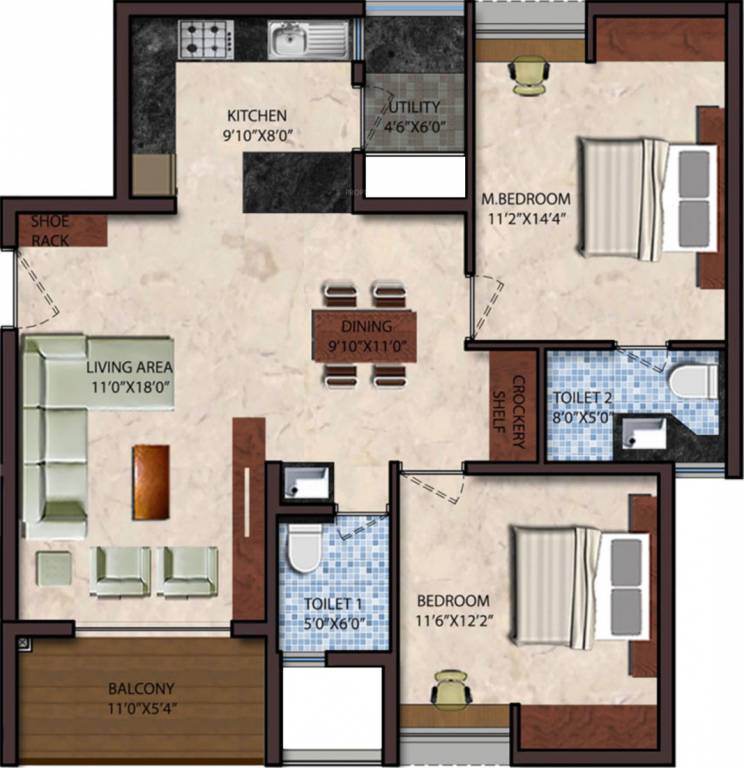 Upscale Golden Lotus (2BHK+2T (1,154 sq ft) 1154 sq ft)