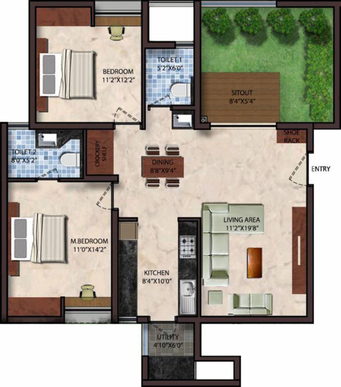 Upscale Golden Lotus (2BHK+2T (1,144 sq ft) 1144 sq ft)