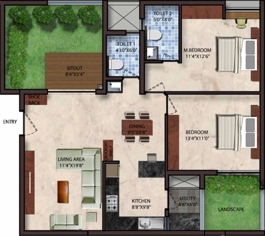Upscale Golden Lotus (2BHK+2T (1,147 sq ft) 1147 sq ft)