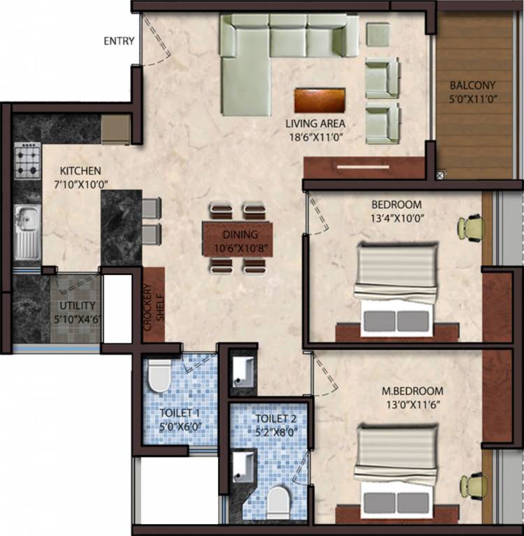 Upscale Golden Lotus (2BHK+2T (1,160 sq ft) 1160 sq ft)