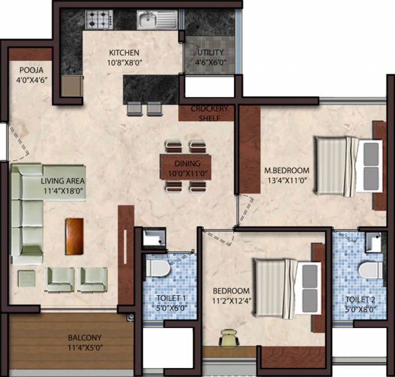 Upscale Golden Lotus (2BHK+2T (1,180 sq ft) + Pooja Room 1180 sq ft)