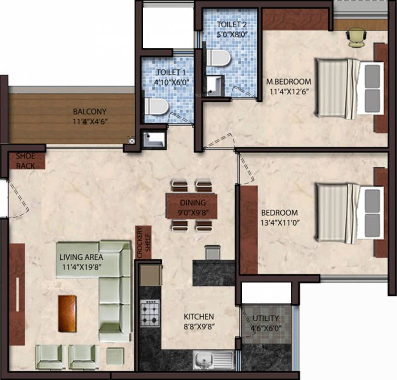 Upscale Golden Lotus (2BHK+2T (1,167 sq ft) 1167 sq ft)