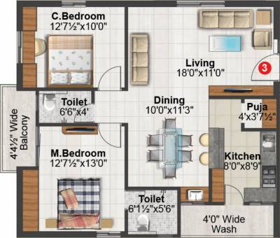 Sunshine Sunshine Iris (2BHK+2T (1,215 sq ft)   Pooja Room 1215 sq ft)