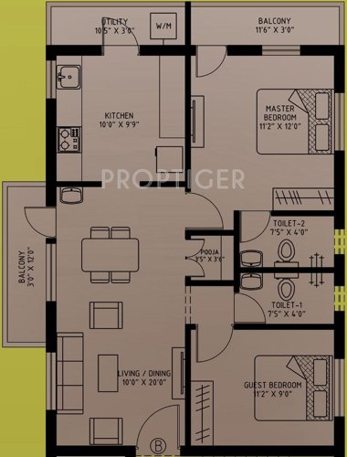 Fairyland Sai Pragathi (2BHK+2T (1,015 sq ft)   Pooja Room 1015 sq ft)