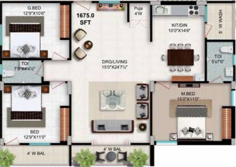 Goldstone Maple Homes (3BHK+2T (1,675 sq ft) + Pooja Room 1675 sq ft)