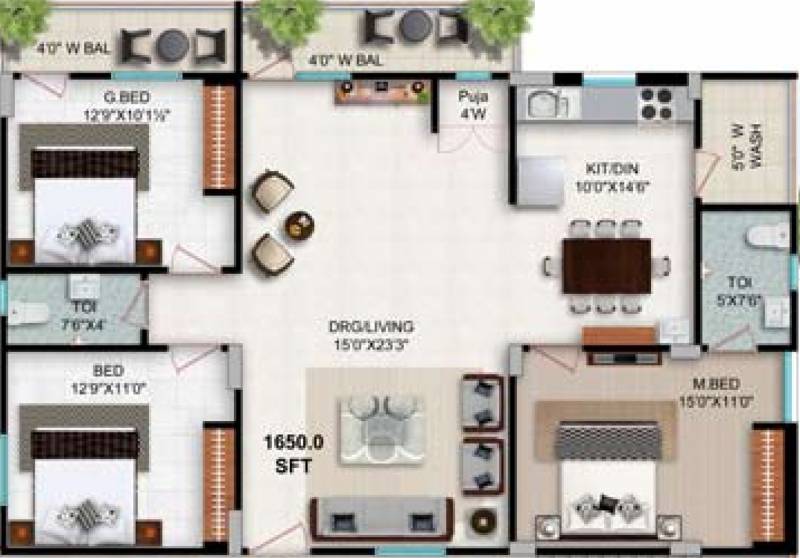Goldstone Maple Homes (3BHK+2T (1,650 sq ft) + Pooja Room 1650 sq ft)