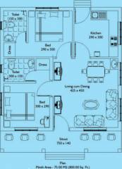 Mather Builders Misty Medows Floor Plan (2BHK+2T (800 sq ft) 800 sq ft)