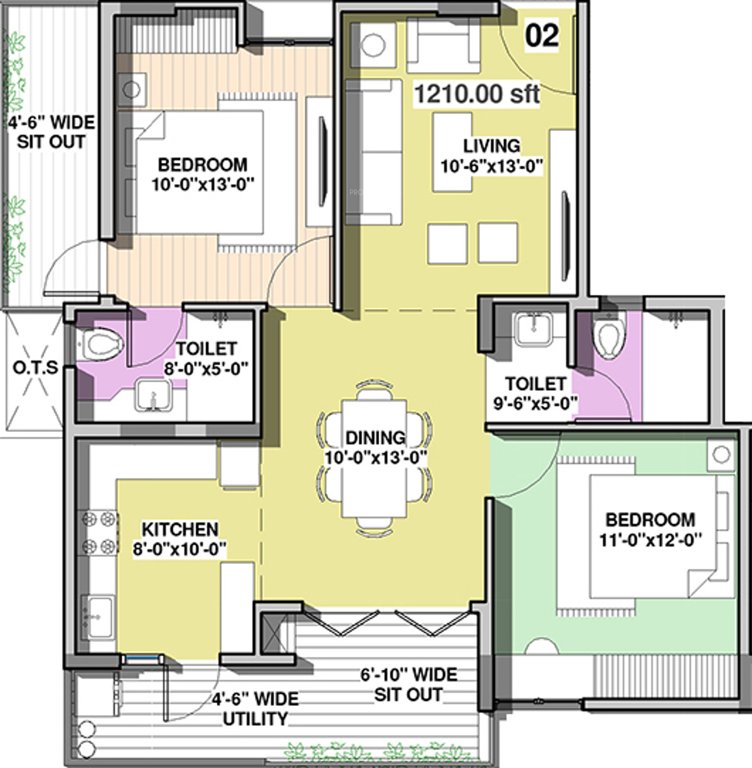 Indes Willow Park (2BHK+2T (1,210 sq ft) 1210 sq ft)