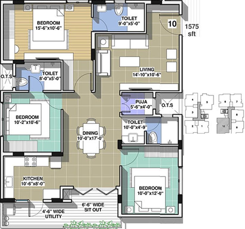 Indes Willow Park (3BHK+3T (1,575 sq ft) + Pooja Room 1575 sq ft)