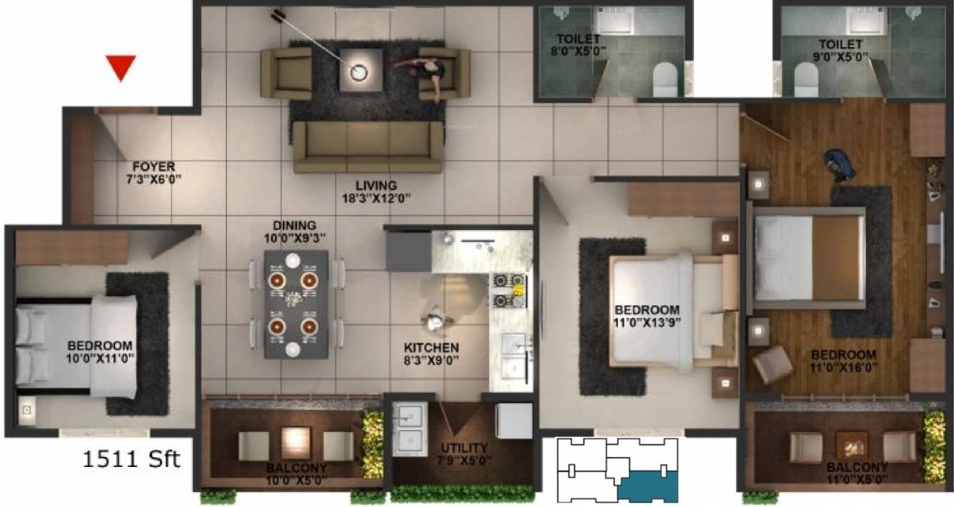 Essem Poetree (3BHK+2T (1,511 sq ft) 1511 sq ft)