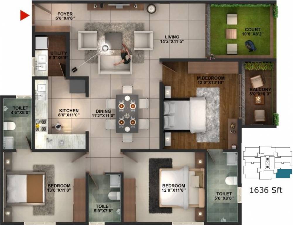 Essem Poetree (3BHK+3T (1,636 sq ft) 1636 sq ft)