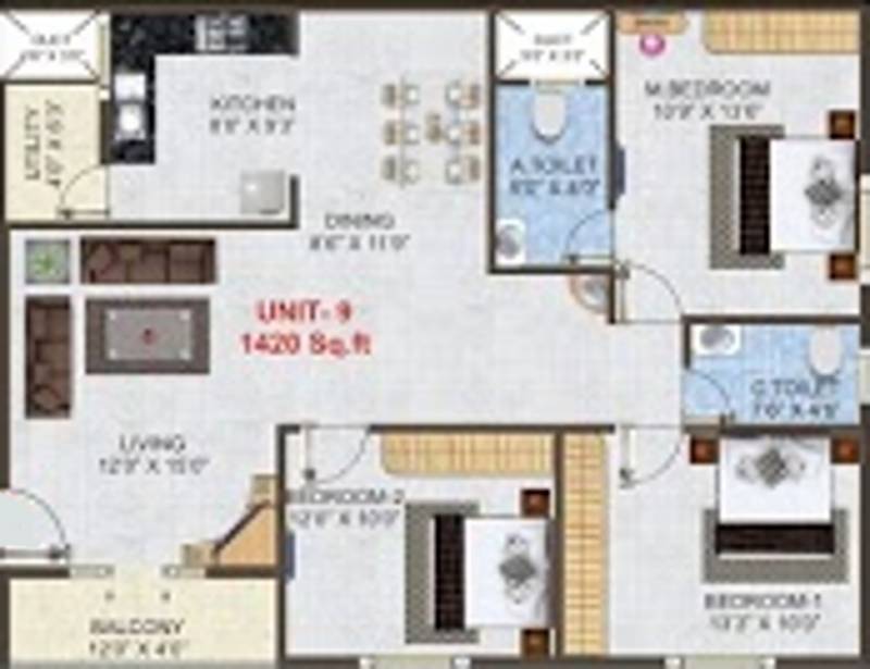 Sairamineni ACR Lifestyle (3BHK+2T (1,420 sq ft) 1420 sq ft)
