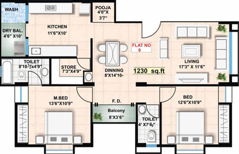 Rachita Uttam Sapna Elegance (2BHK+2T (1,230 sq ft) + Pooja Room 1230 sq ft)