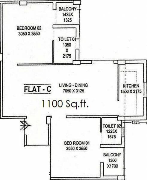 Envision Deb Kunj (2BHK+2T (1,100 sq ft) 1100 sq ft)