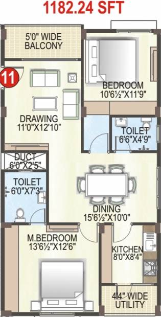 Maram GL Heavens (2BHK+2T (1,182 sq ft) 1182 sq ft)