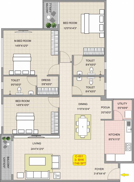 Hoysala Habitat (3BHK+3T (1,748 sq ft) Pooja Room 1748 sq ft) Hoysala Habitat (3BHK+3T (1,748 sq ft) Pooja Room 1748 sq ft)