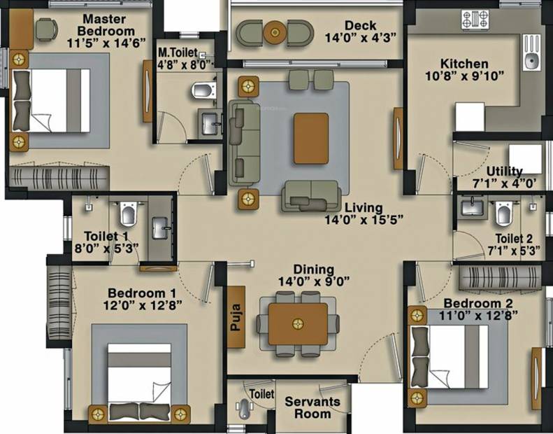 Lavik Lavik Shanthi (3BHK+3T (1,859 sq ft) + Servant Room 1859 sq ft)