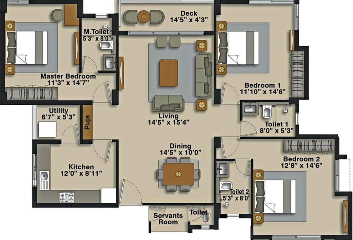 Lavik Lavik Shanthi (3BHK+3T (2,017 sq ft) + Servant Room 2017 sq ft)