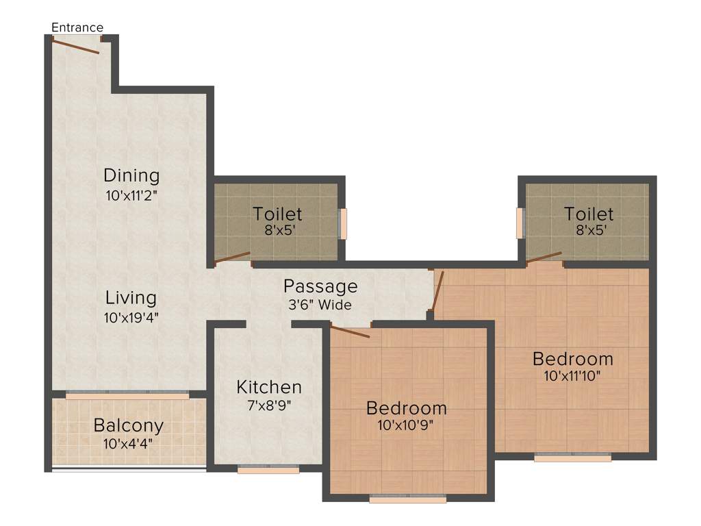 Ideal Greens (2BHK+2T (1,075 sq ft) 1075 sq ft)