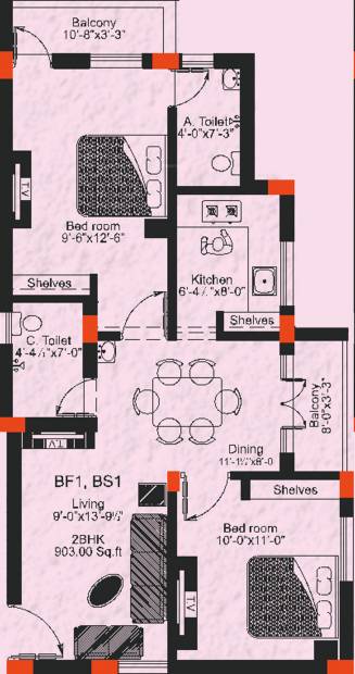 GP Freesia (2BHK+2T (903 sq ft) 903 sq ft)