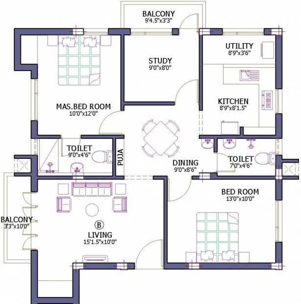 Firm Vaibhav (2BHK+2T (1,165 sq ft) + Study Room 1165 sq ft)