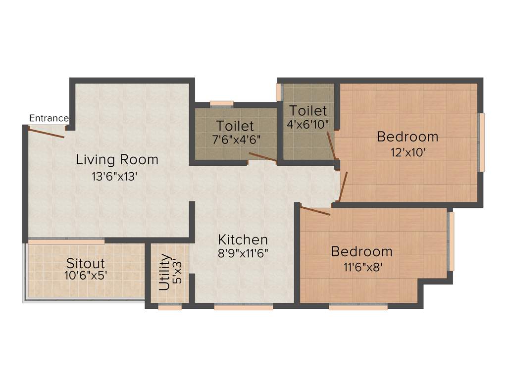 Shree Shivram Group Suvarna Siddhi 2BHK+2T (826 sq ft)