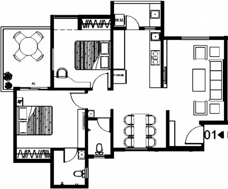 Rachana Nitya (2BHK+2T (993 sq ft) 993 sq ft)