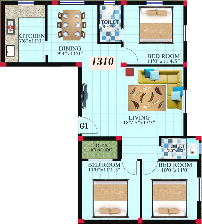 Reputed SL Enclave (3BHK+2T (1,310 sq ft) 1310 sq ft)