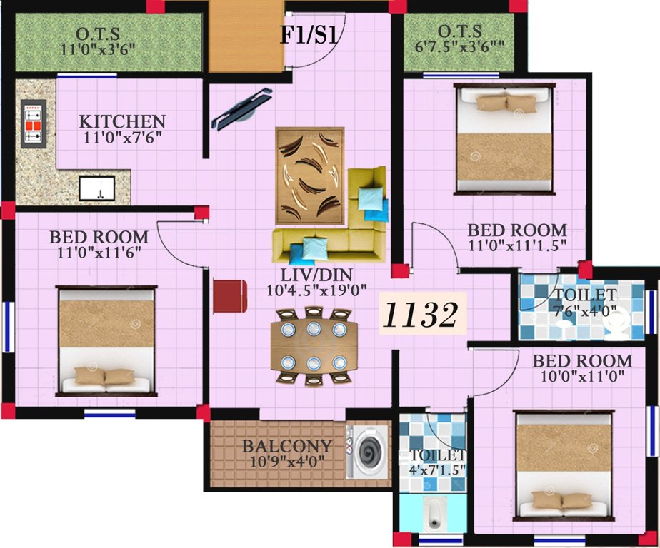 Reputed SL Enclave (3BHK+2T (1,132 sq ft) 1132 sq ft)