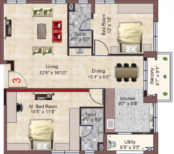 PBEL Turquoise Towers (2BHK+2T (1,180 sq ft) 1180 sq ft)