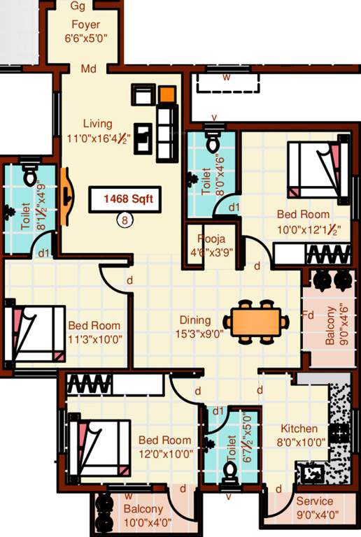 Sree Sai Air View Apartments (3BHK+3T (1,468 sq ft) + Pooja Room 1468 sq ft)