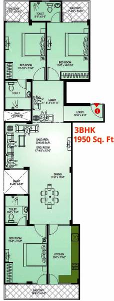 Reputed DS Residency (3BHK+3T (1,950 sq ft) 1950 sq ft)