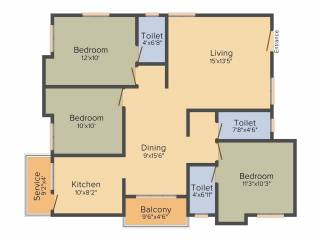 Sree Sai Air View Apartments (3BHK+3T (1,392 sq ft) 1392 sq ft)