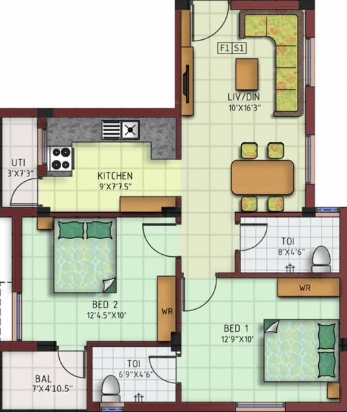 AV Vijayam (2BHK+2T (885 sq ft) 885 sq ft)