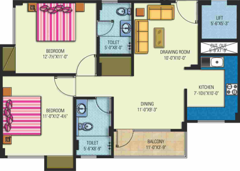 Manglam Kanak Residency (2BHK+2T (1,058 sq ft) 1058 sq ft)