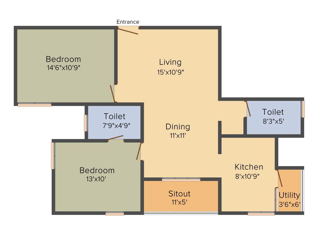 Vajram Elina (2BHK+2T (1,119 sq ft) 1119 sq ft)
