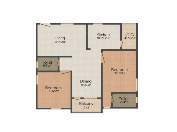 Concrete Guitar (2BHK+2T (1,105 sq ft) 1105 sq ft)