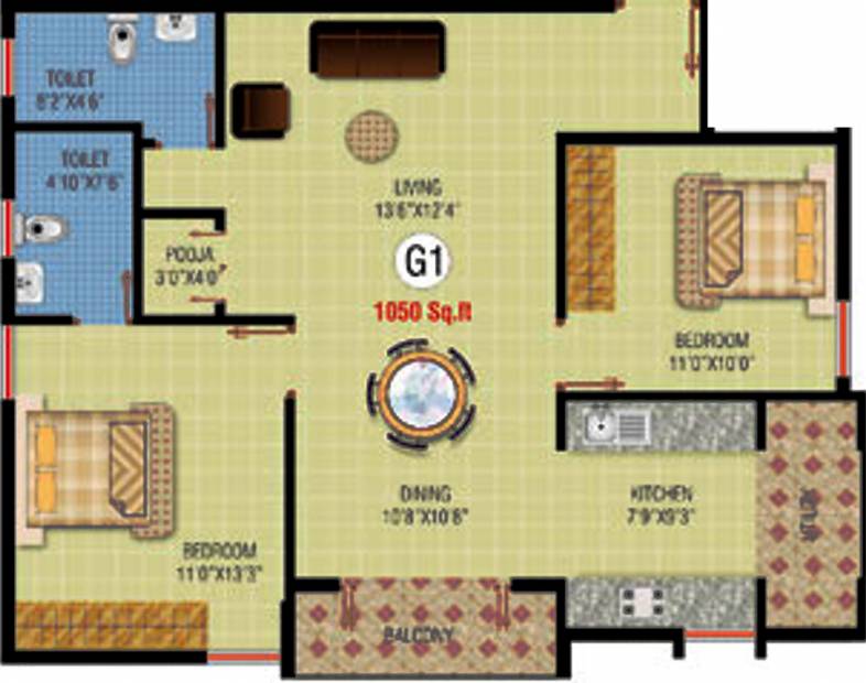 Sagar Royal (2BHK+2T (1,050 sq ft) + Pooja Room 1050 sq ft)
