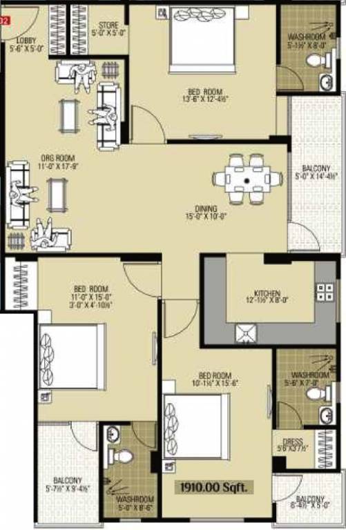 Confianza Bella Pallazo (3BHK+3T (1,910 sq ft) 1910 sq ft)