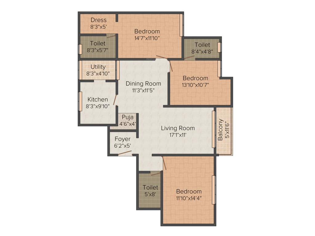 VKC Chourasia Manor Phase 2 (3BHK+3T (1,804 sq ft) Pooja Room 1804 sq ft)
