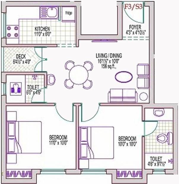 Reputed Sun Flats (2BHK+2T (790 sq ft) 790 sq ft)