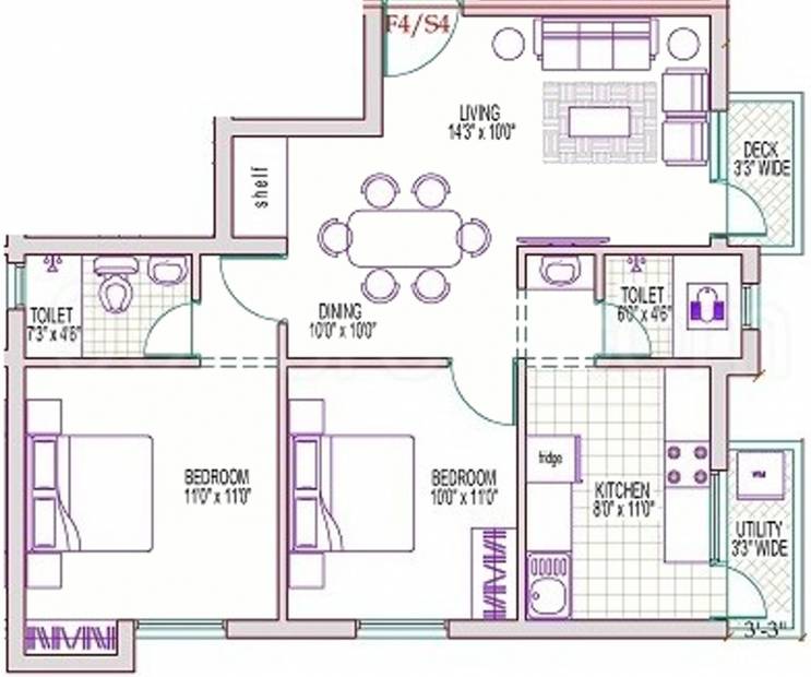 Reputed Sun Flats (2BHK+2T (942 sq ft) 942 sq ft)