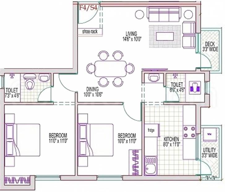 Reputed Sun Flats (2BHK+2T (954 sq ft) 954 sq ft)