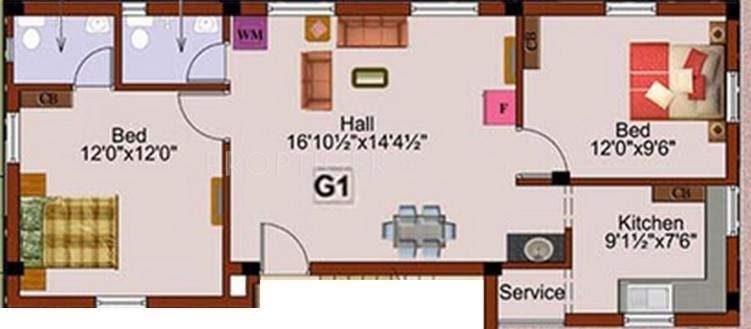 Rajus Rail View (2BHK+2T (894 sq ft) 894 sq ft)