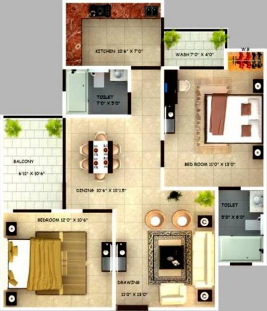 Cosmo Gwalior Cosmo Valley Apartment (2BHK+2T (1,114 sq ft) 1114 sq ft)