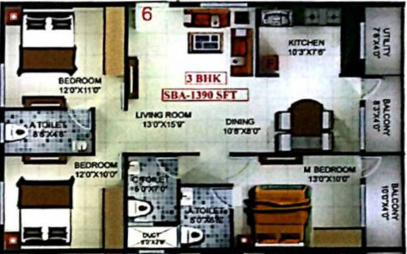Sri Windsor Homes (3BHK+3T (1,390 sq ft) 1390 sq ft)
